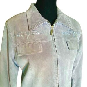 ROPER Vintage Suede Embroidered Jacket Western Cowgirl Pale Gray Icy Blue Small
